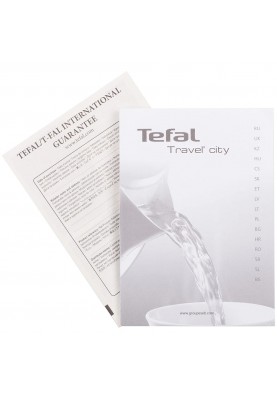 Tefal Електрочайник Travel-o-city 0.5л, Strix, пластик, в комплекті 2 склянки + 2 ложки, біло-бежевий