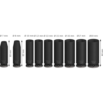 Bosch Набір ударних торцевих головок Professional Deep 9шт 3/8" 63мм
