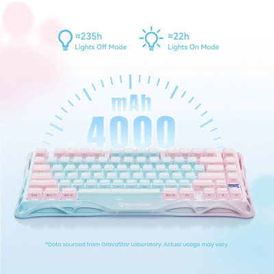 GravaStar Клавіатура механічна GravaStar Mercury K1 Lite 80keys, GravaStar x BSUN Grey, BT/WL/USB, Aurora Mist