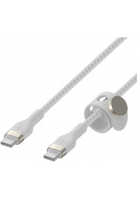 Belkin > Кабель USB-C > USB-C заряджання/синхронізації 2м, 60Вт, Type-C, плетінь, силіконовий, з ремінцем на магніті, білий