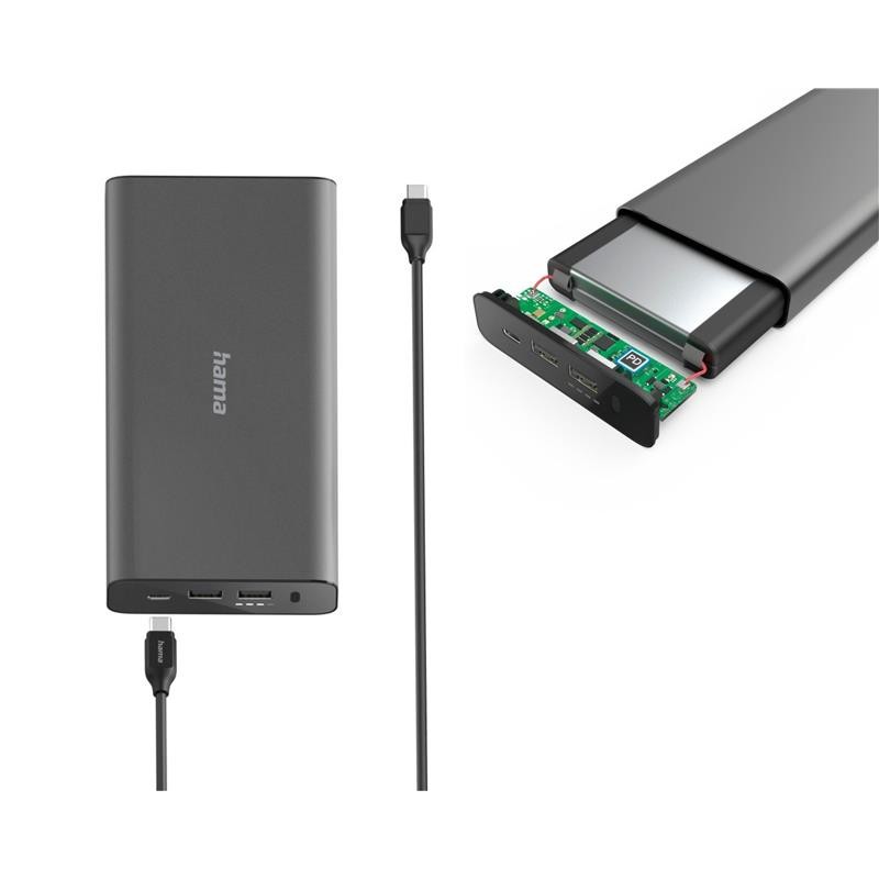 HAMA Портативний зарядний пристрій Power Bank Universal 26800 mAh PD 5-20V/60W Grey