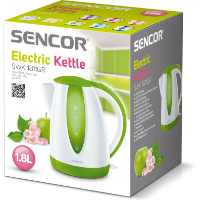 Sencor Електрочайник 1.8л, Strix, пластик, біло-зелений
