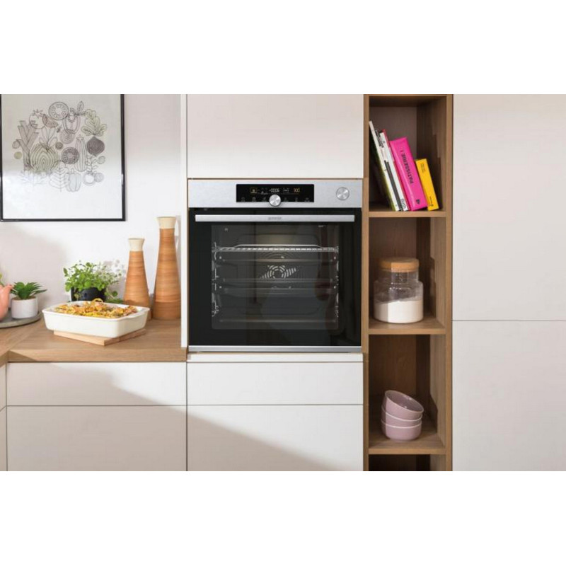Gorenje Духова шафа електрична, 77л, A+, пара, дисплей, готування на різних рівнях, нерж