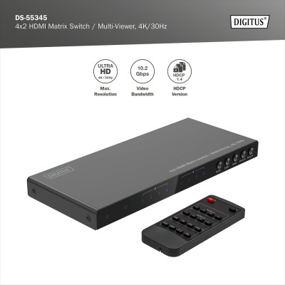 Digitus Перемикач 4x2 HDMI Matrix Switch / Multi-Viewer, 4K/30Hz Digitus Перемикач 4x2 HDMI Matrix Switch / Multi-Viewer, 4K/30Hz