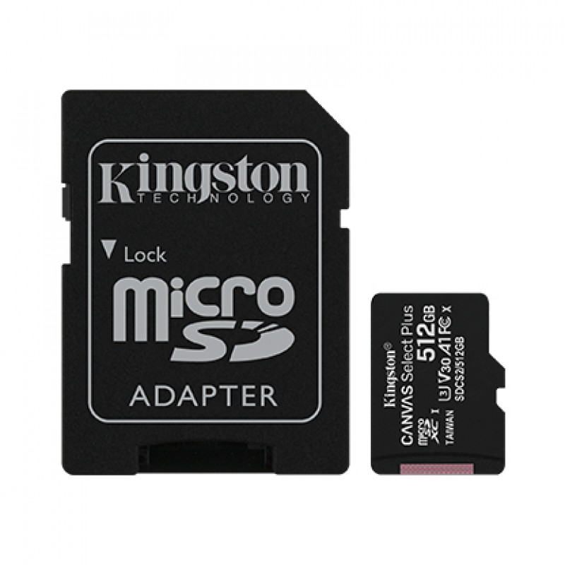 Kingston Карта пам'яті microSD 512GB C10 UHS-I U3 A1 R100/W85MB/s + SD