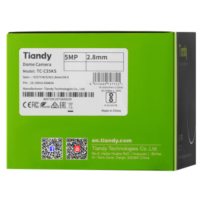 Tiandy TC-C35KS 5МП фіксована купольна камера Starlight з ІЧ, 2.8 мм