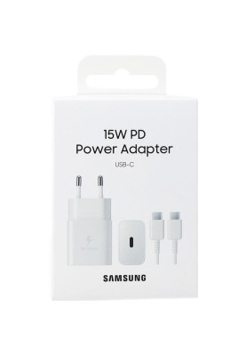 Samsung Зарядне пристрій мережевий 15Вт USB-С, кабель USB-C > USB-C, 1м, білий