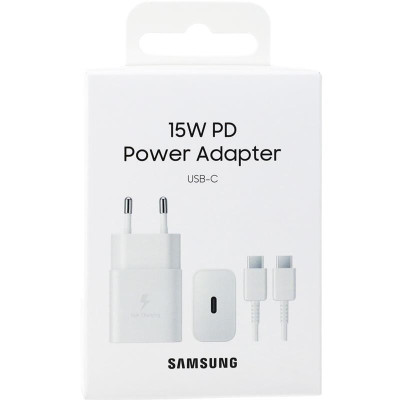 Samsung Зарядний пристрій мережевий 15Вт USB-С, кабель USB-C > USB-C, 1м, білий Samsung Зарядний пристрій мережевий 15Вт USB-С, кабель USB-C > USB-C, 1м, білий