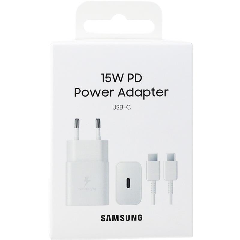 Samsung Зарядний пристрій мережевий 15Вт USB-С, кабель USB-C > USB-C, 1м, білий