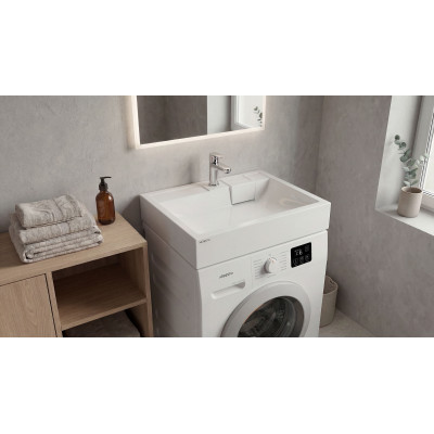 ARDESTO Раковина, умивальник ARDESTO Charlie, штучний камінь, прямокут., з отвором для змішувача, без переливу, 595х595х115мм, накладний, білий