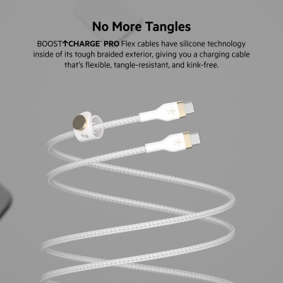 Belkin Кабель USB-С - USB-C плетений, силіконовий, з ремінцем на магніті, 1м, білий