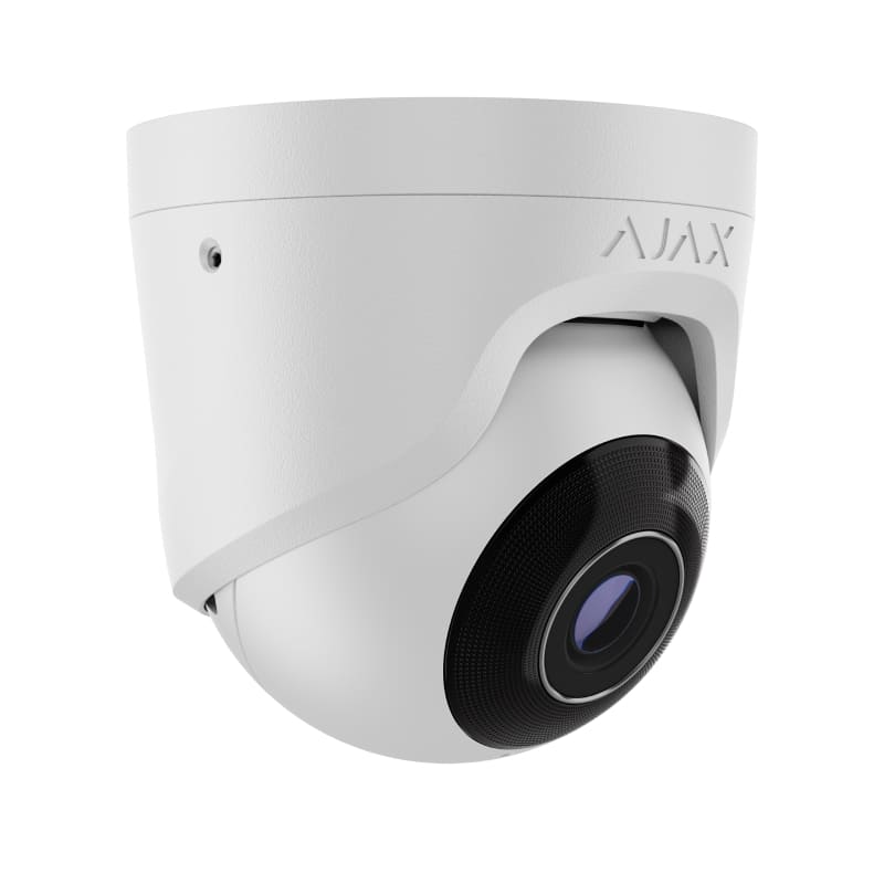 Ajax IP-Камера дротова TurretCam, 5мп, 2.8мм, Poe, True WDR, IP 65, ІЧ 35м, аудіо, кут огляду 100° до 110°, купольна, біла
