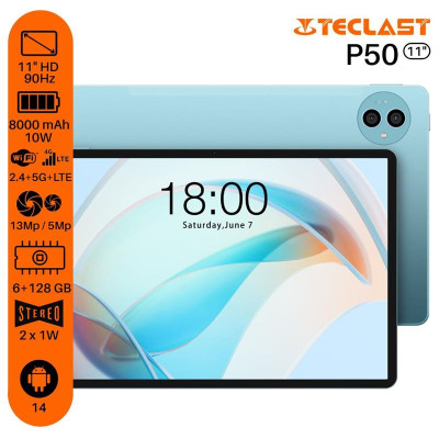 TECLAST Планшет P50 11" 6ГБ, 128ГБ, LTE, 8000мА•год, Android, блакитний