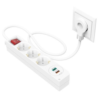 HAMA Мережевий подовжувач 3XSchuko 3G*1.5мм 1.4м USB-C/A, PD/QC White
