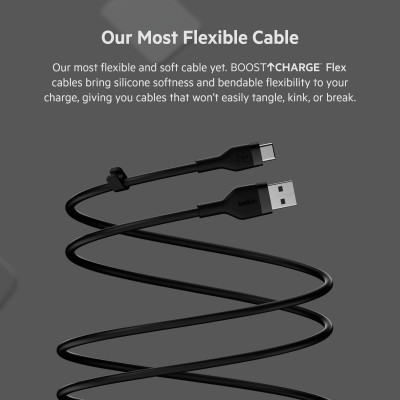 Belkin Кабель USB-A - USB-C силіконовий, з кліпсою, 2м, чорний