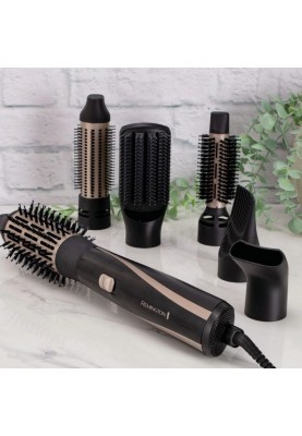 Remington Фен-щітка Blow Dry & Style Caring, 1200Вт, 2 режими, іоніз-я, хол. обдув, кейс для зберігання, кераміка, чорно-золотий