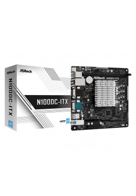 ASRock Материнська плата N100DC-ITX Intel Quad core N100 (up to 3.4GHz) 1xDDR4 M.2 HDMI mITX