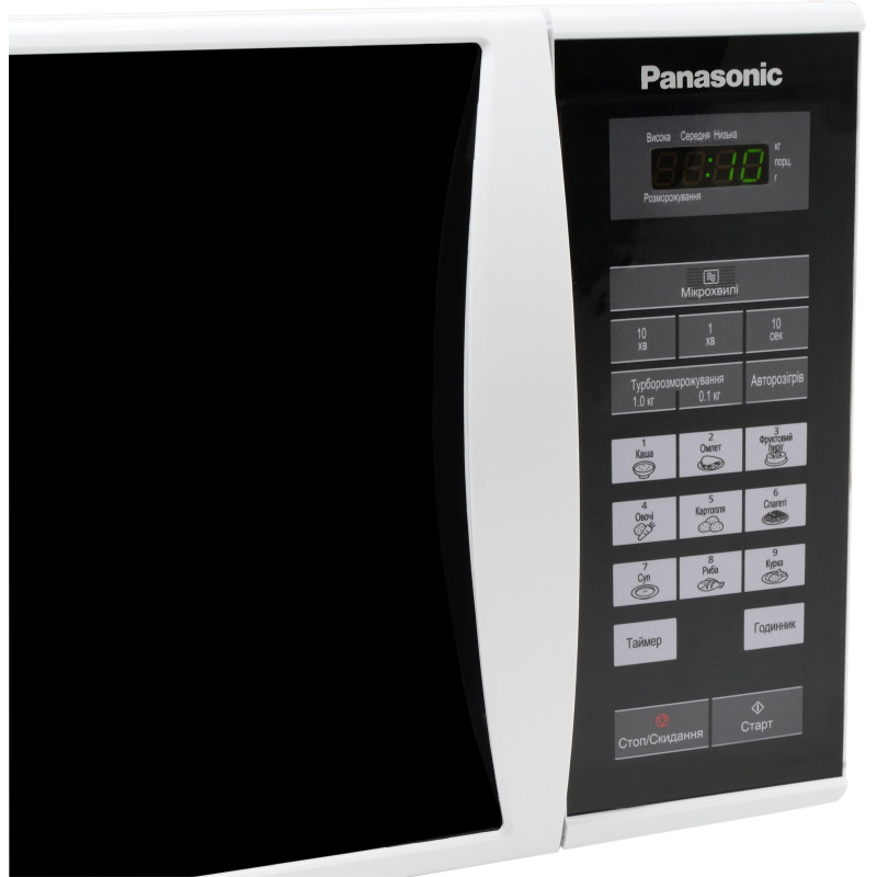 Panasonic Мікрохвильова піч, 25л, 800Вт, дисплей, відкрю ручкою, біло-чорний