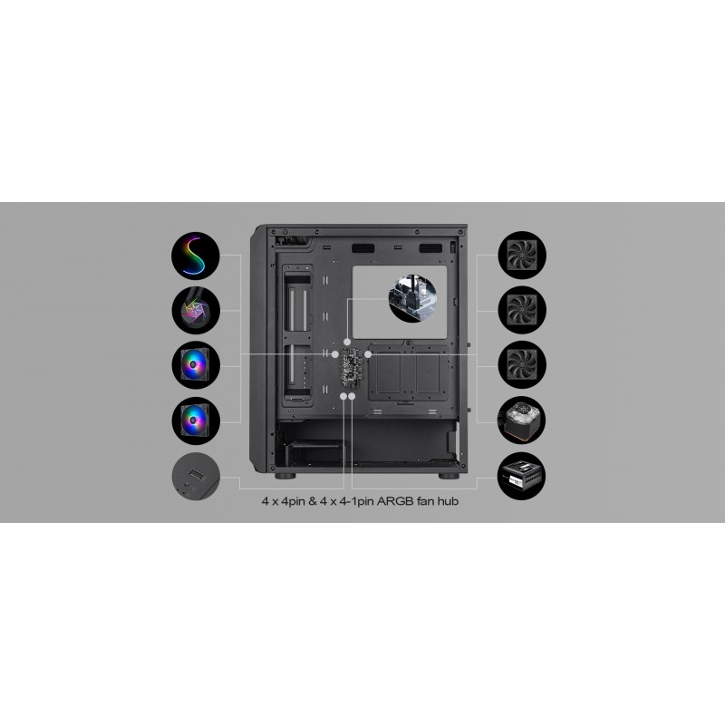 SilverStone Корпус FARA FA511Z-BG, без БЖ, 2xUSB3.0, 3x120mm ARGB fan, TG Side Panel, ARGB light strip, ATX, Black
