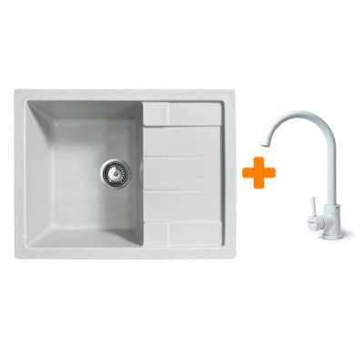 Adamant Набір кухонний Anila, штучний камінь, прямокутний, з крилом, 645х495х200мм, чаша - 1, врізна, Old stone + змішувач