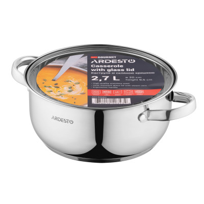 ARDESTO Кастрюля Gemini Gourmet, скляна кришка, 2.7 л, нержавіюча сталь