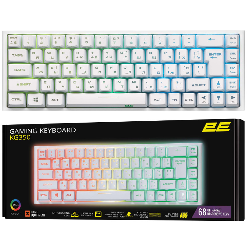 2E Gaming Клавіатура ігрова KG350 RGB 68key USB White Ukr