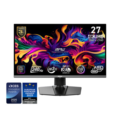 MSI Монітор MSI 26.5" MPG 272URX QD-OLED 2xHDMI, DP, 2xUSB, USB-C, Audio, OLED, 3840x2160, 240Hz, 0.03ms, DCI-P3 99%, AdaptiveSync, Pivot, HDR40