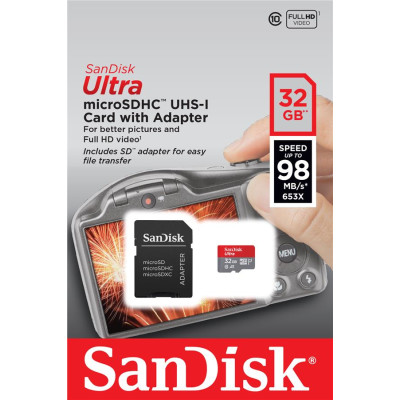 SanDisk Карта пам'яті microSD 32GB C10 UHS-I R100MB/s Ultra + SD
