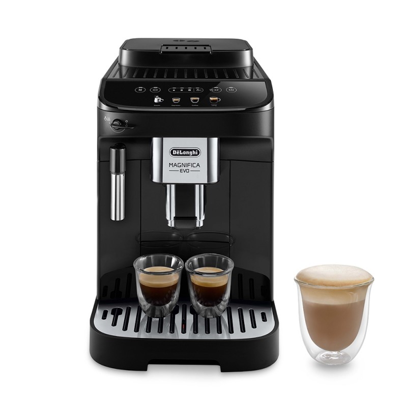 Delonghi Кавомашина Magnifica Evo, 1.8л, зерно+мелена, ручний капуч, дисплей, авторецептів -4, чорний