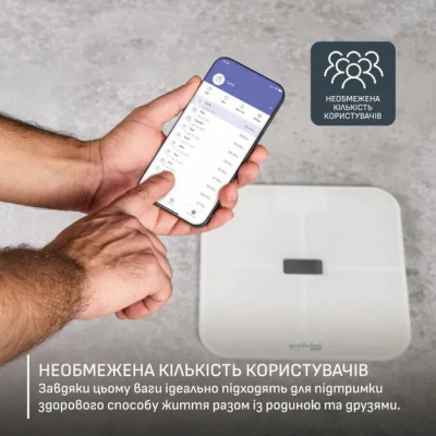 Tefal Ваги Tefal підлогові Goodvibes Sport, 200кг, Bluetooth, AAAx4 в комплекті, скло, білий