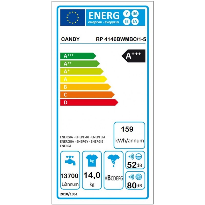 Candy Пральна машина фронтальна, 15кг, 1400, A, 68см, дисплей, пара, інвертор, білий