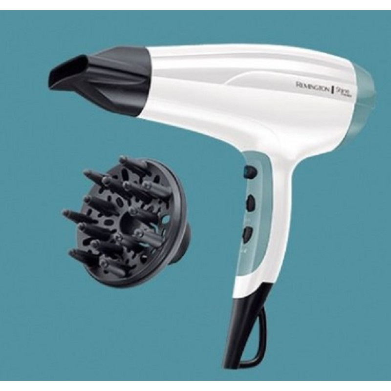Remington Фен+випрямляч набір Shine Therapy, 2300Вт, 3 режими, дифузор,щипці для волосся(150-230°С,кераміка), біло-блакитний