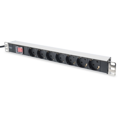 Digitus Блок розеток 1U, 7xSchuko, 16A, 250V, вимикач, вилка Schuko