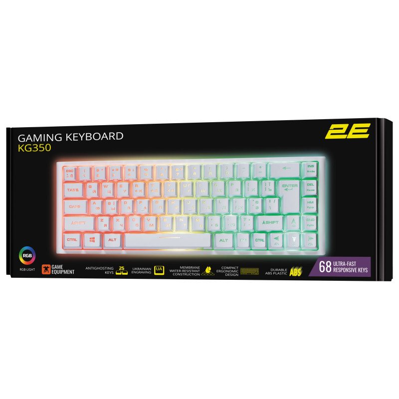 2E Gaming Клавіатура ігрова KG350 RGB 68key USB White Ukr