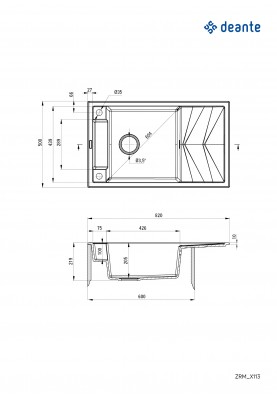 Deante Мийка кухонна Magnetic, граніт, прямокут., з крилом, 820х500х219мм, чаша - 1, накладна, алебастр