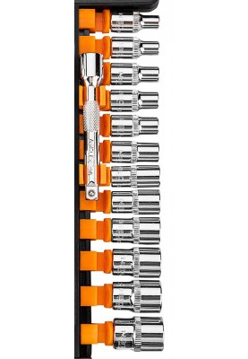 Neo Tools Набір торцевих головок, 14шт, 1/4", тріскачка 90 зубців, CrV