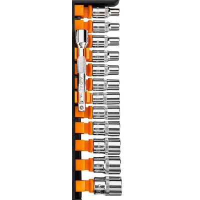 Neo Tools Набір торцевих головок, 14шт, 1/4", тріскачка 90 зубців, CrV