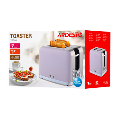 ARDESTO Тостер T-F500L, 800Вт, метал, 2 слоти, ліловий+сріблястий