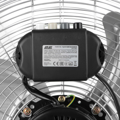 2E Вентилятор підлоговий професійний, 45см, 100Вт, кнопки, двигун мідь 100%, срібний