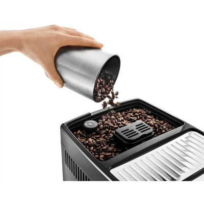 Delonghi Кавомашина, 1.8л, зерно+мелена, автомат.капуч, авторецептів -10, підігрів чашок, кофемолка, чорно-срібний