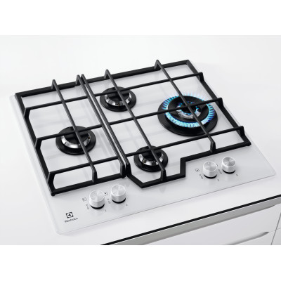 Electrolux Варильна поверхня Electrolux газова на склі, 60см, чугун, білий