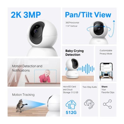 TP-Link IP-Камера Tapo C210P2 3MP N300 microSD motion detection
