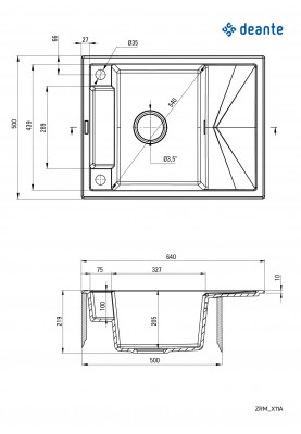 Deante Мийка кухонна Magnetic, граніт, прямокут., с крылом, 640х500х219мм, чаша - 1, врізна, антрацит