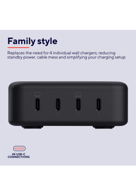 Trust Зарядне пристрій мережевий Maxo 240Вт, GaN, 4xUSB-C, PD, чорний