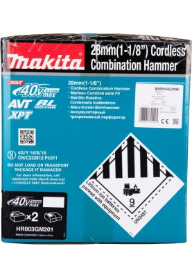 Makita Перфоратор HR003GM201 XGT акумуляторний, 36 В, SDS+, 2.8Дж, 0-980 об/хв, 4.6 кг