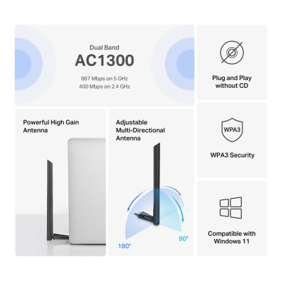 Mercusys Адаптер WiFi MA30H AC1300, USB