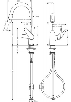 Hansgrohe Змішувач для кухні Focus M42, довж.виливу - 224мм, витяжний, 1важіль, KM220, хром