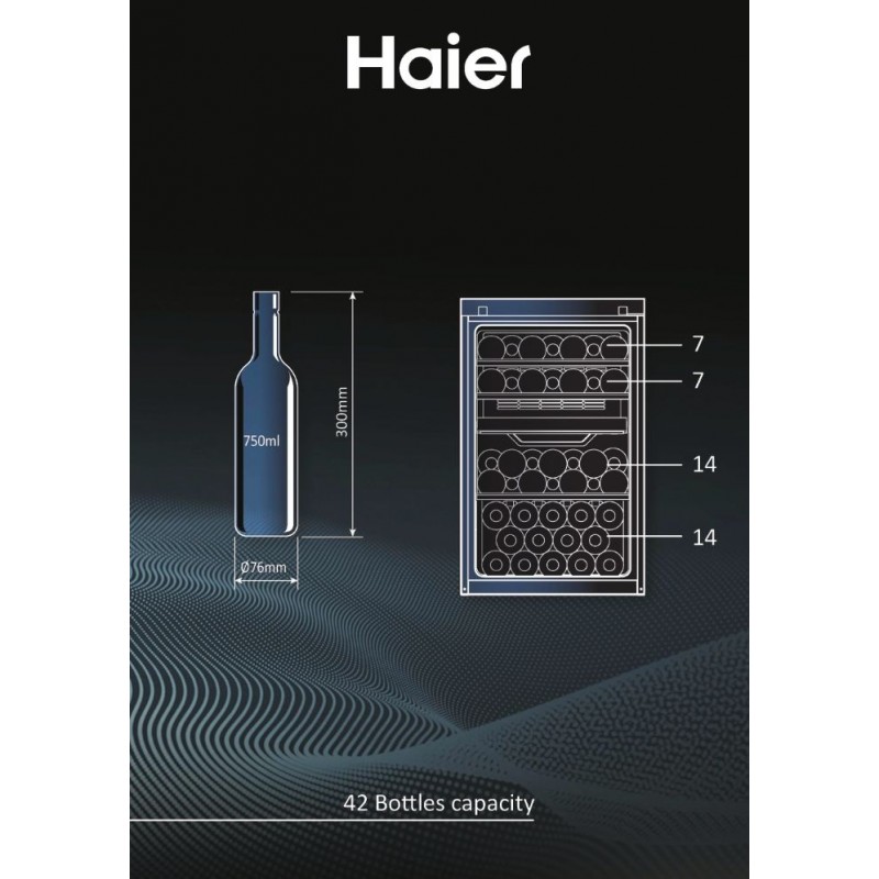 Haier Холодильник для вина, 82x49.7х58.5, холод.відд.-106л, зон - 2, бут-42, ST, дисплей, чорний