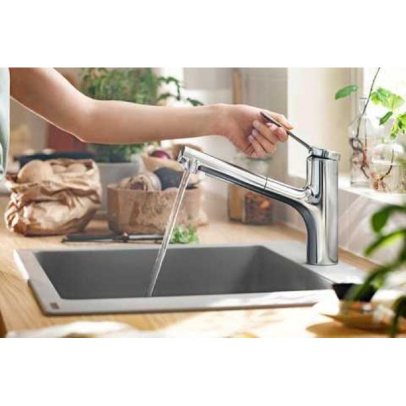 Hansgrohe Набір для кухні, гранітна мийка S520-F345 + зміш. Zesis M33, сірий камінь-сталь