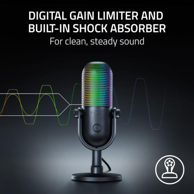 Razer Мікрофон геймінговий Seiren V3 Chroma, Uni, RGB, USB-A, 2м, чорний